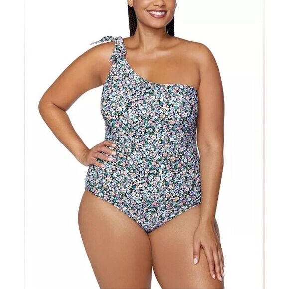 Raisins Nordstrom Floral One Shoulder or Two One Piece Swimsuit Size 16 - Picture 1 of 7
